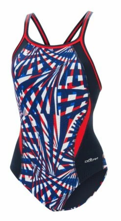 Dolfin Women's Print Color Block DBX Back One Piece -KIEFER Sales 5m00 b41d front